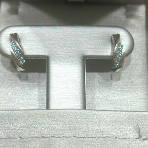 Silver aquamarine hoop earrings